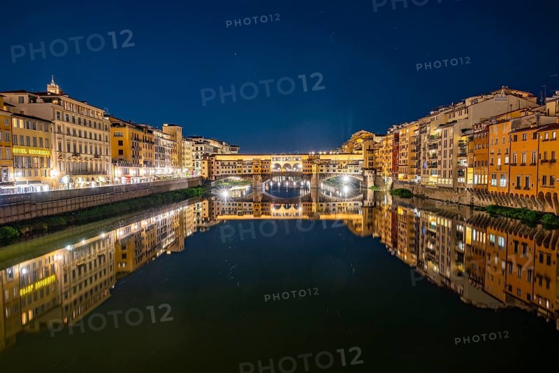 Ponte Vecchio bridge over Arno River at the blue hour, Florence, Tuscany, Italy