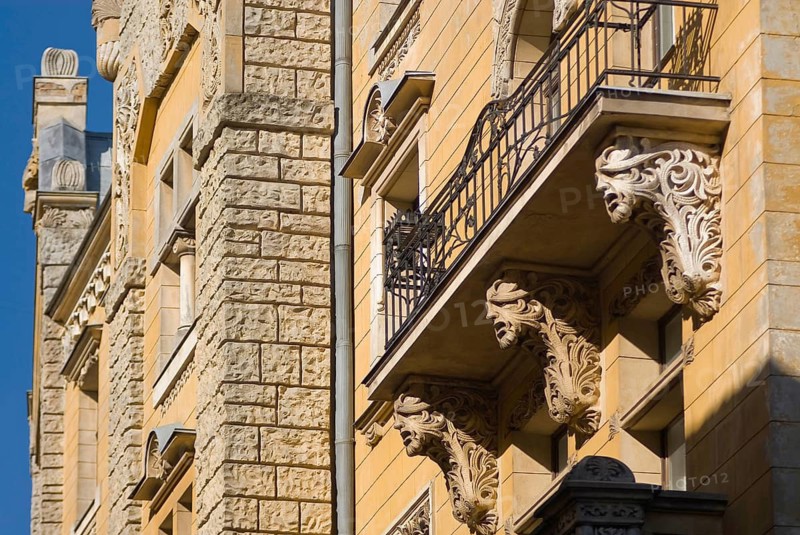 Art Nouveau houses, old building, historical, facade, Old Town of Riga, the capital of Latvia