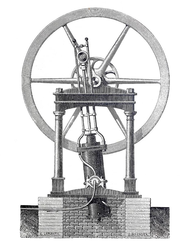 Steam engine with oscillating cylinder, 18th century, digitally improved reproduction of a 19th century model, historical