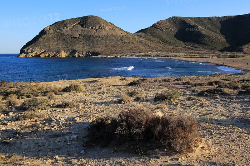 Coastal landscape at Playa de Playazo, Rodalquilar, Cabo de Gata natural park, Almeria, Spain