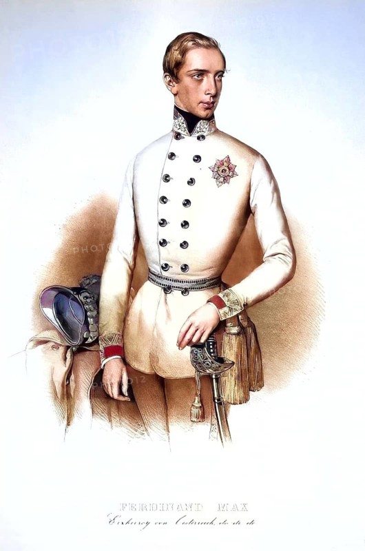 Archduke Ferdinand Maximilian Joseph Maria of Austria (born 6 July 1832 in Schönbrunn Palace near Vienna, died 19 June 1867 near Queretaro, Mexico) was the second eldest son of Archduke Franz Karl, a son of Emperor Franz I, and Princess Sophie of Bavaria, Historic, digitally restored reproduction from a 19th century original, Record date not stated