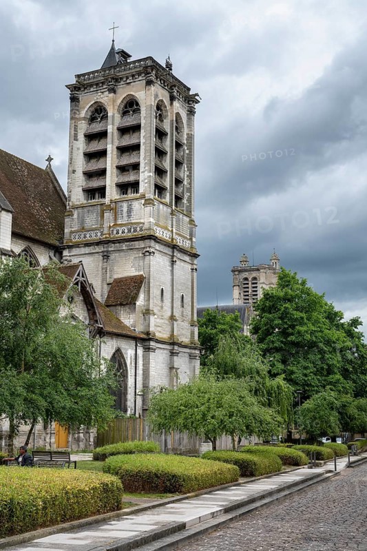 Detailed view, bell tower of Saint Nizier church in the old town of Troyes, Aube department, Grand Est region, France