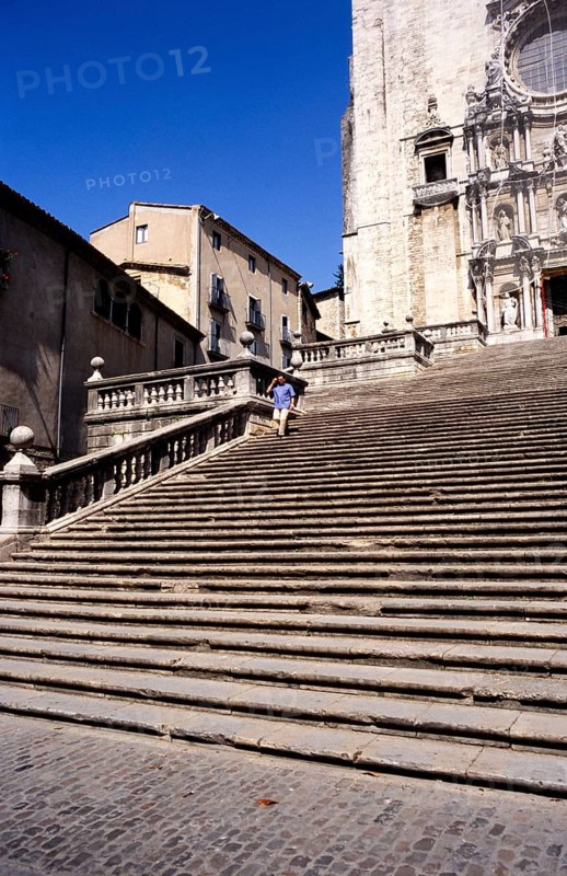 Staircase in front of the cathedral church in Girona, Catalonia, Spain