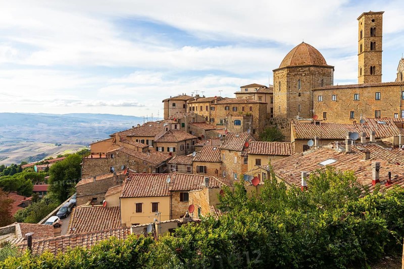 Panoramic view of the city and to the west, Volterra, Province of Pisa, Tuscany, Italy