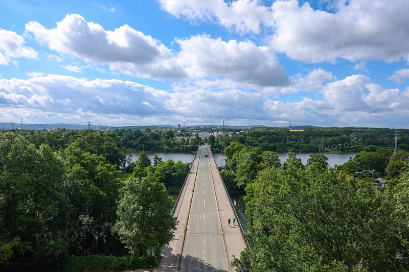 Hagen, Herdecke, Dortmund, North Rhine-Westphalia, Germany - Ruhrbrücke am Hengsteysee, the lake is a reservoir completed in 1929 and operated by the Ruhrverband in the course of the Ruhr between the towns of Hagen, Dortmund and Herdecke in the Ruhr region. It is one of the six Ruhr reservoirs and is named after the neighbouring Hagen district of Hengstey. Hagen at the back, Dortmund and Herdecke at the front