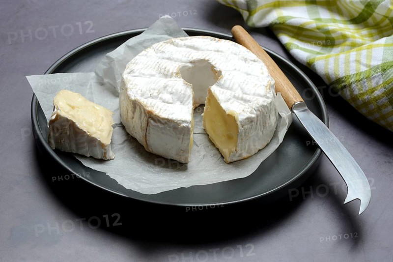 French soft cheese on plate with cheese knife, France