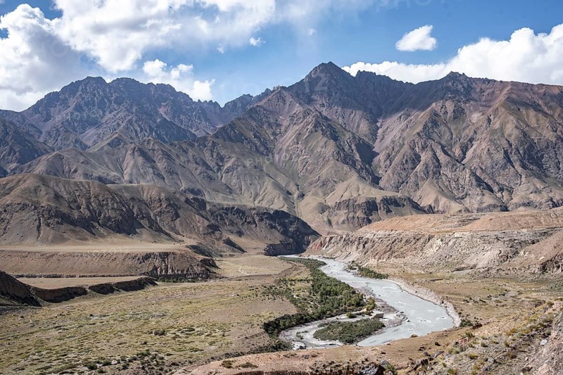 Engilchek River in mountain landscape, Tian Shan, Kyrgyzstan