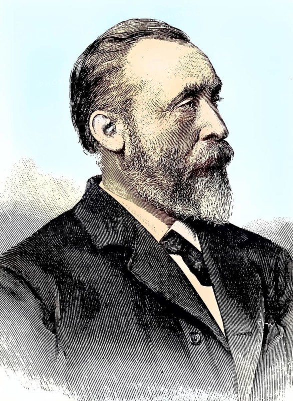 Ernst Heinrich Wilhelm Stephan, from 1885 von Stephan (1831-1897) was General Postal Director of the German Empire, organiser of the German postal system and co-founder of the Universal Postal Union. He was Imperial Privy Councillor, State Secretary of the Imperial Post Office and Royal Prussian Minister of State, member of the Prussian State Council and the Prussian House of Lords (1872-1897) and Canon of Merseburg, coloured wood engraving, reproduction of a model from ca 1888, historical, portrait of a bearded man in a suit and historical style