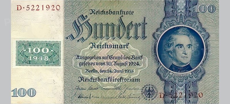 Banknote, Banknote, 100 Reichsmark, Reichsbanknote, 1935, Germany, Reproduction of a historical banknote