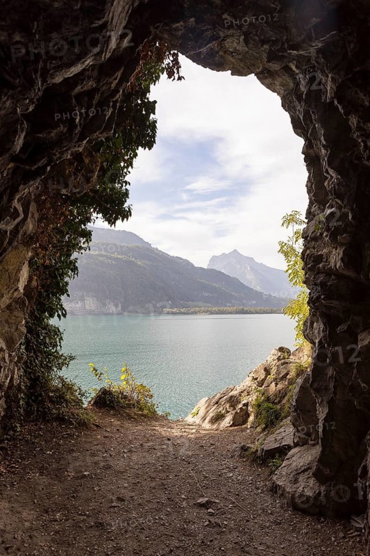 View of Lake Walen from the tunnel, Amden, St. Gallen, Switzerland