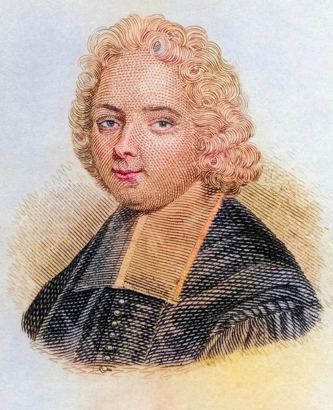 Louis Ellies Du Pin, also Dupin, 1657 to 1719, French church historian, coloured woodcut from Crabbe's Historical Dictionary from 1825, Historical, digital reproduction