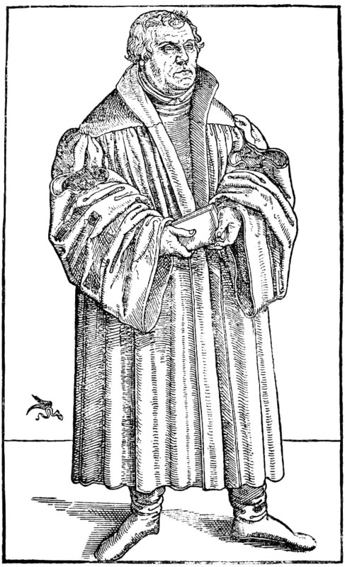 Martin Luther (1483, 1546) in the year of his death 1546, portrait after a woodcut by Lucas Cranach, reformer, Augustinian monk, Bible translator, Renaissance, fixed gaze, historical illustration 1883