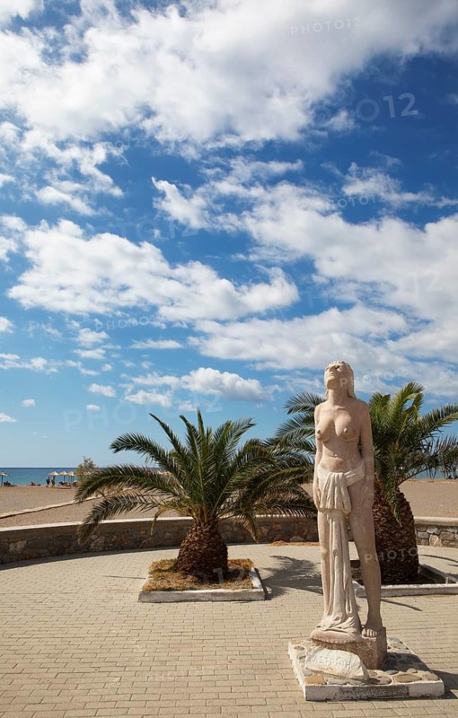 Sculpture of the Magi on the sandy beach of Pachia Ammos, Paleochora on the Libyan Sea, Kandanos-Selino Municipality, Chania Regional Unit, Crete, Greece