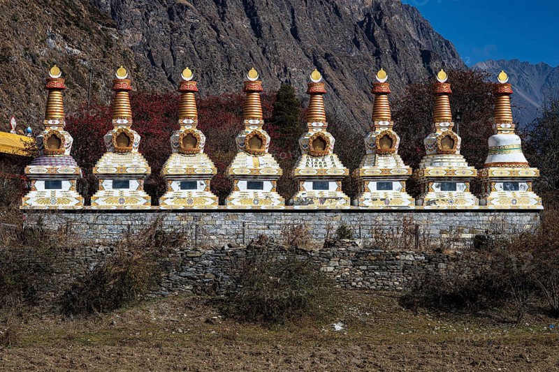 Buddhist stupas, Tsum Monastry, Tsum Valley, Himalayas, Nepal