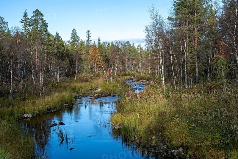 Autumnal river landscape, Lapland, Finland