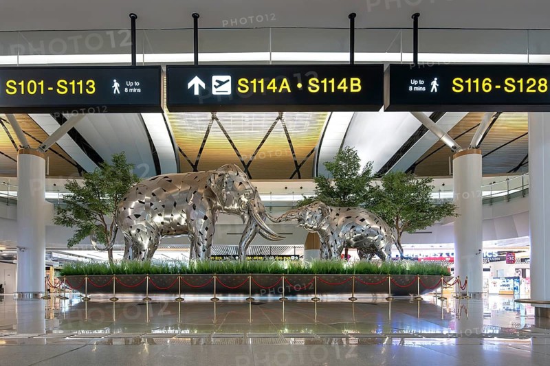 Suvarnabhumi airport tin elephants, Bangkok, Thailand