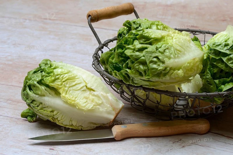 Baby salad, salad in basket with knife