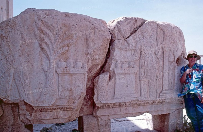 Relief panels that were originally installed in the portico, Bel Temple, Palmyra, Tadmor, Syria, May 1987, vintage, retro, old, historical