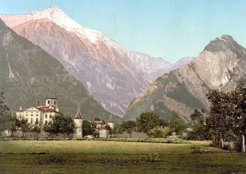 Das Schloss Chateau de Werra im Wallis, Schweiz / Chateau de Werra, Valais, Switzerland, Historic, digitally restored reproduction from a 19th century original, Record date not stated