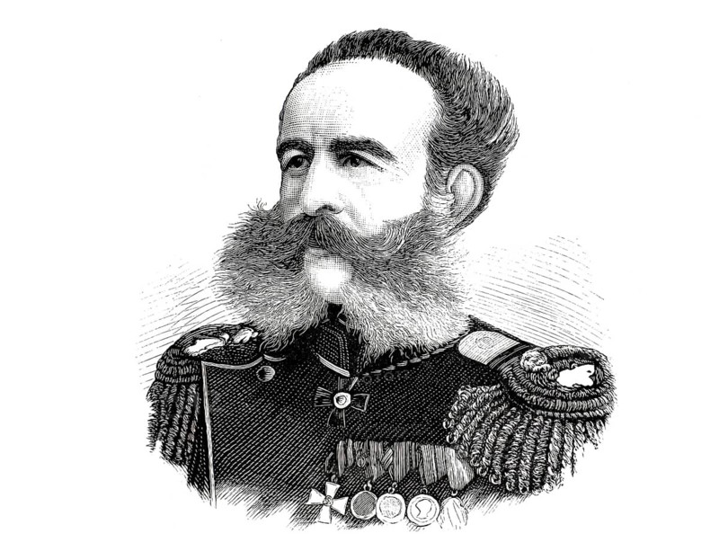 Prince Nikolai Ivanovich Svyatopolk-Mirsky (1833–1898), Russian adjutant-general. His imposing, sweeping sideburns are a striking feature. On his uniform he wears fringed epaulettes and several military orders of merit and medals on his chest, illustration, reproduction of a 19th-century original. Authentic, file restored for optimal use, exact date of the original unknown, historical
