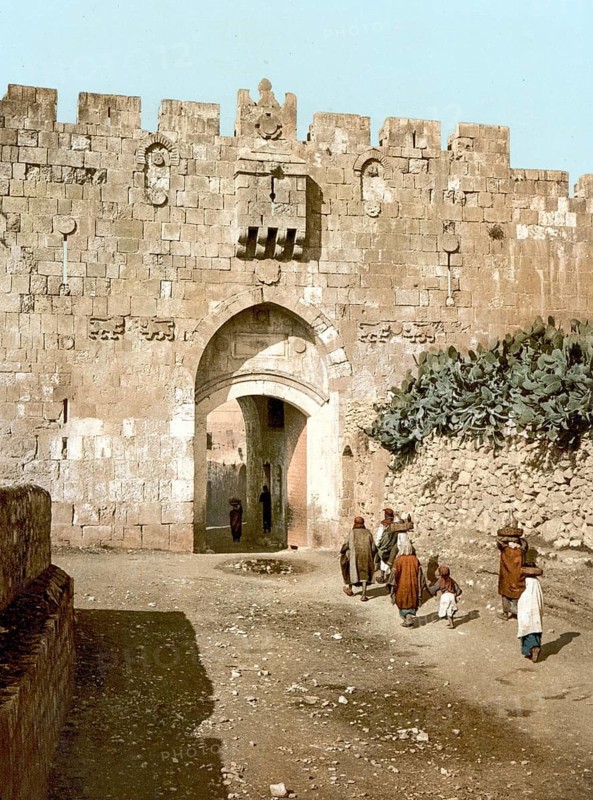 The St. Stephen's Gate, Jerusalem, Holy Land, Israel, c. 1890, Historic, digitally restored reproduction from a 19th century original, The St. Stephen's Gate, Holy Land, 1890, Historic, digitally restored reproduction from a 19th century original