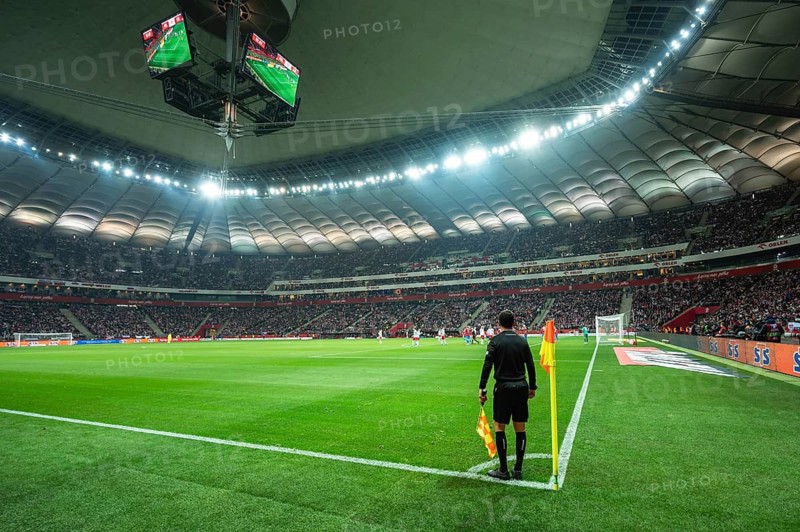 WARSAW, POLAND - NOVEMBER 17, 2023: Qualifications for UEFA Euro 2024. Match Poland - Czech Republic 1:1. Touche line referee on the field