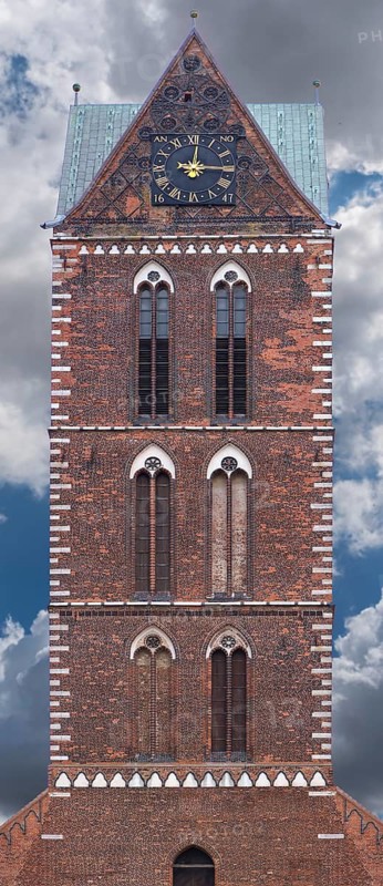 Remaining tower of the St. Nikolai Church, brick Gothic, Wismar, Mecklenburg-Western Pomerania, Germany