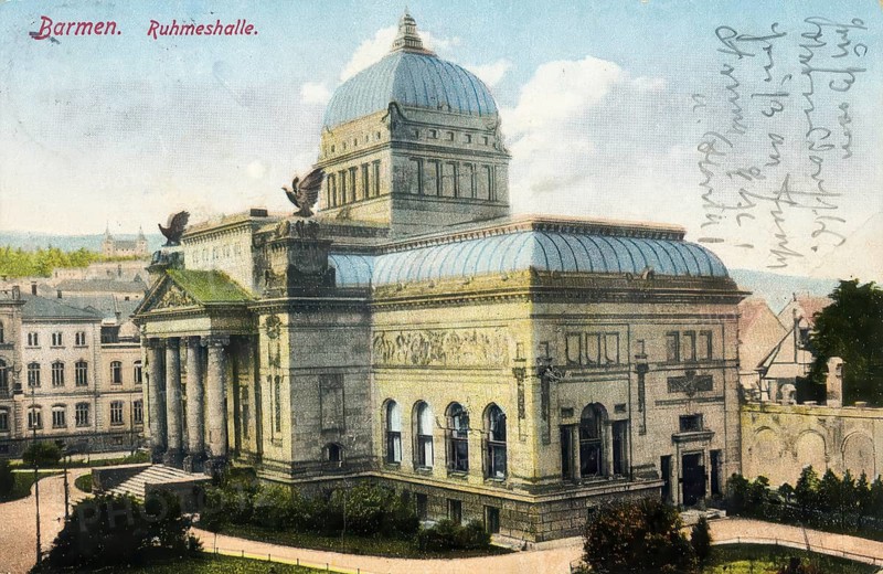 Historical postcard, picture postcard, Ruhmeshalle in Barmen, today Wuppertal, North Rhine-Westphalia, Germany, digitally enhanced reproduction of an original from around 1900, picture postcard