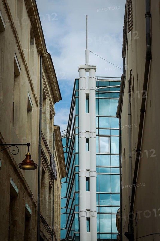 Historic and new architecture in the old town of Bordeaux, Gironde, France