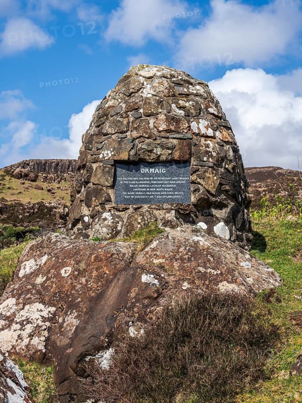 Monument in remembrance of village Ormaig, Isle of Ulva, Scotland, UK