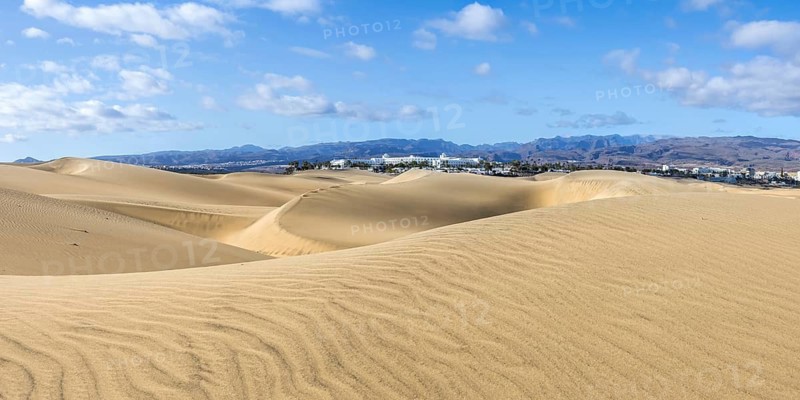 Dunas de dunes of Maspalomas desert on Gran Canaria island panoramic trip in Maspalomas, Spain