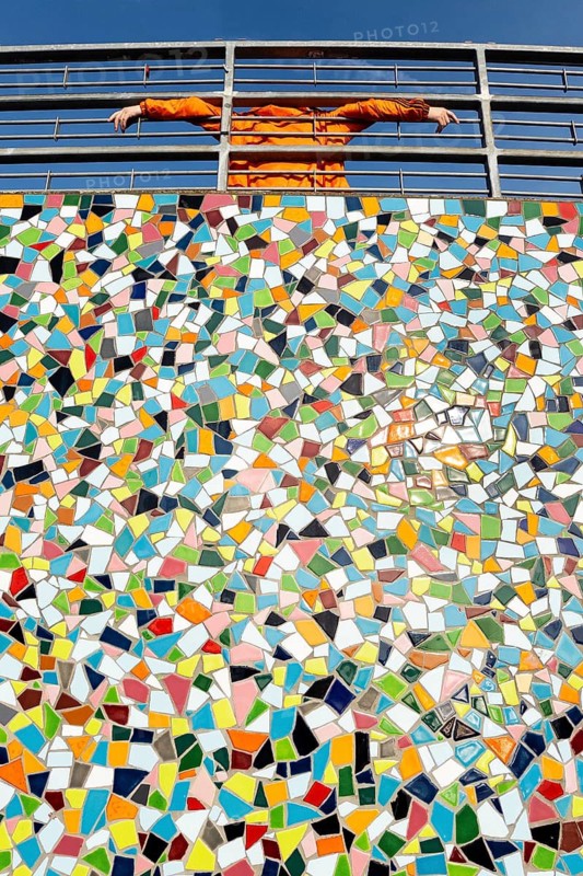 Kuhna Wall on the banks of the Rhine, art, tiles, Old Town, Düsseldorf, North Rhine-Westphalia, Germany