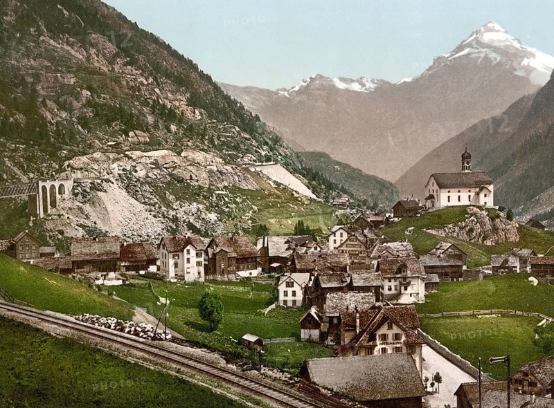 Wassen, and Middle Maienreuss Bridge, St. Gotthard, Switzerland, Historic, digitally restored reproduction from a 19th century original, Record date not stated