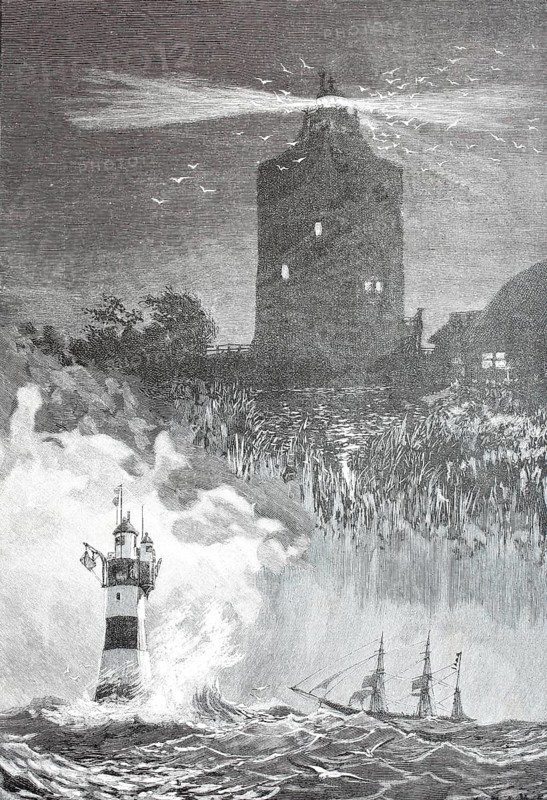 The youngest and the oldest lighthouse in Germany in 1890, digital reproduction of an original from the 19th century, historical