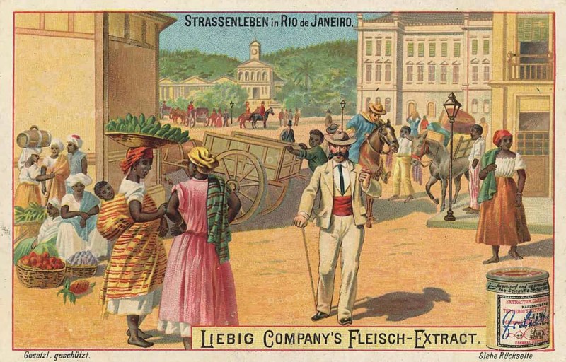 Street Life Picture Series, Street Scene in Rio de Janeiro with People in Contemporary Clothing, Carts and Horses, Favourite Picture, Digitally Restored Reproduction of a Collector's Painting from around 1900, exact date unknown