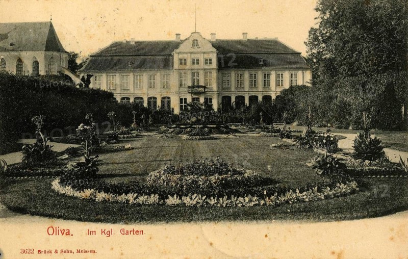 Abbot's Palace in Oliwski Park in Danzig-Oliva, Poland, authentic reproduction of an old postcard, around 1910, historical, exact date unknown