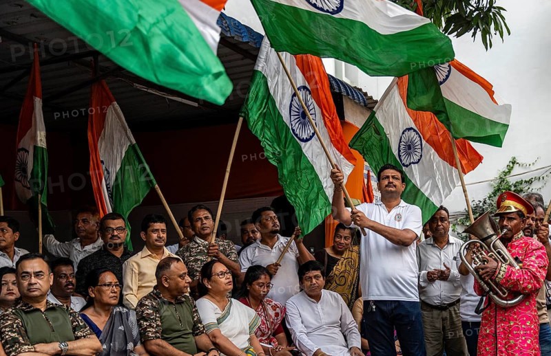 Members of Indian National Congress celebrate after Indian armed forces carried out Operation Sindoor, missile strikes hitting terrorists hideouts in Pakistan and PoK, in Guwahati, May 9, 2025