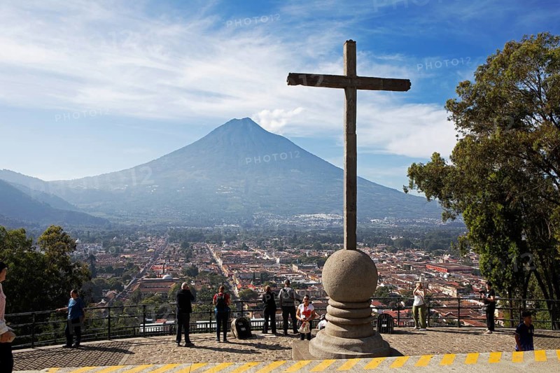 Parque Cerro de la Cruz, Fuego Volcano in the back, Antigua, Highlands, Sacatepéquez Department, Guatemala