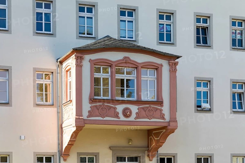Oriel on a residential building, Döbeln, Saxony, Germany