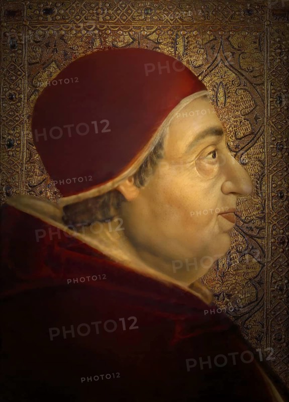 Pope Alexander VI, Alessandro VI, Alexandre VI, Alejandro VI, born Roderic Llançol i de Borja, c.?1431 – 1503, ruler of the Papal States from 1492 until his death in 1503, digitally edited after a painting attributed to Pedro Berruguete