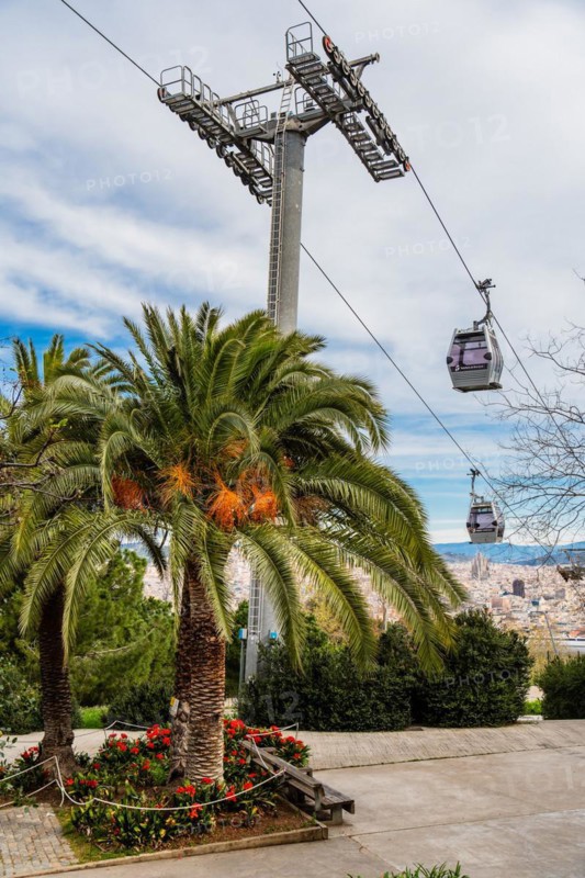 Cable car to Montjuic in Barcelona, Spain
