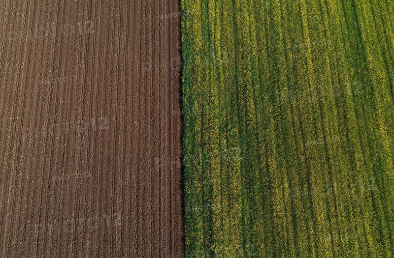 Drone view, green and ploughed fields, agricultural landscape, Innviertel, Upper Austria, Austria