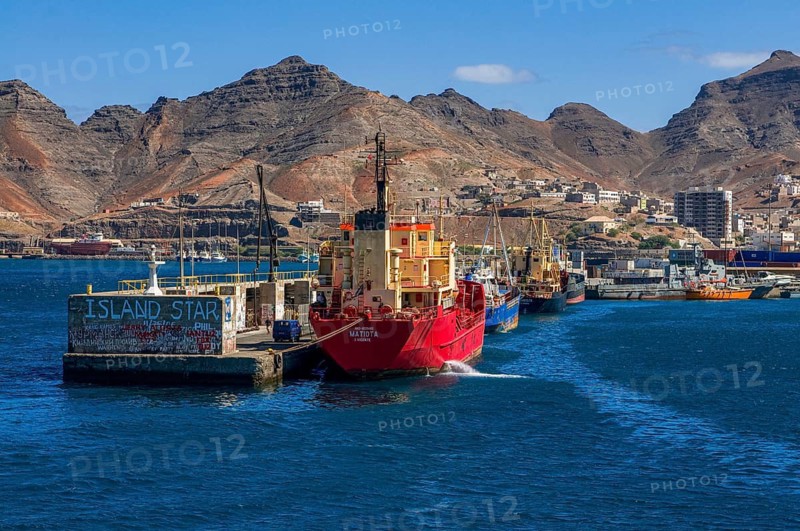 Cargo ship in harbor. San Vincente. Mindelo. Cabo Verde. Africa