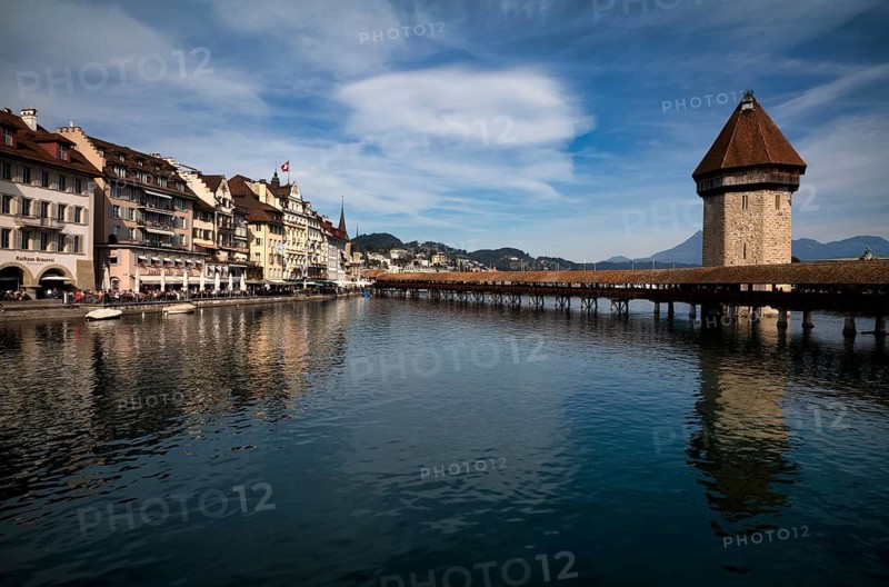 Chapel Bridge with Pilatus, Old Town, Lucerne, Switzerland