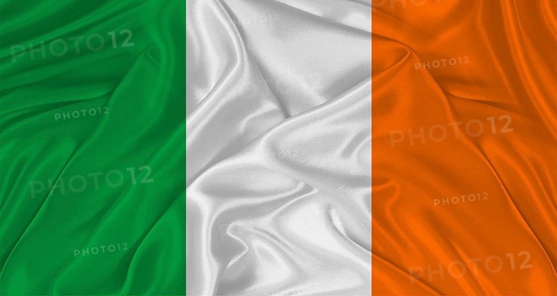 Close up of flag of Ireland with cloth texture. Realistic Ireland flag waving