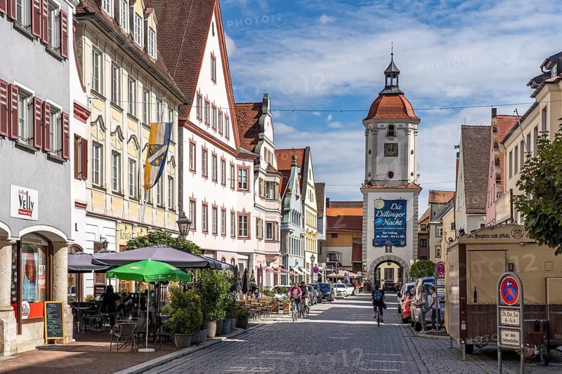 Town view with town gate Mitteltor in Dillingen an der Donau, Bavaria, Germany