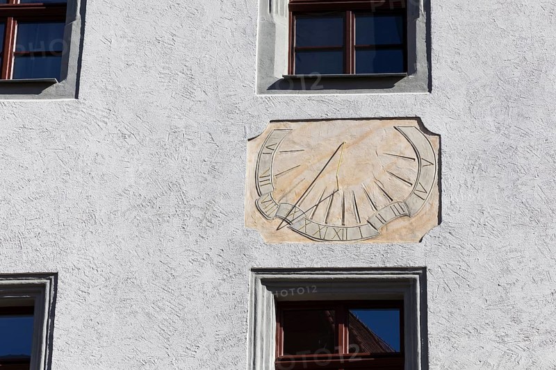 Sundial on a façade on Burgstraße, Freiberg, Saxony, Germany