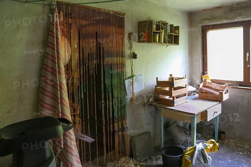 Lost Places, abandoned house, empty building, workshop, outbuilding, old objects, decay, fly curtain, district Honau, Lichtenstein, Baden-Württemberg, Germany