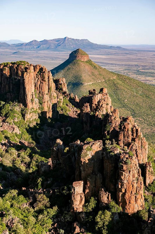View of the Valley of Desolation, eroded rock needles from Dolorit, Camdeboo National Park, Graaff-Reinet, Eastern Cape, South Africa
