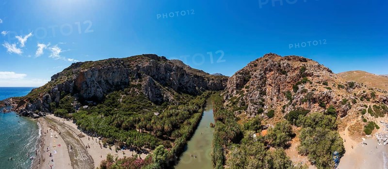 Palm beach, Preveli Beach at the end of the Kourtaliatiko Gorge, south coast, Crete, Greece